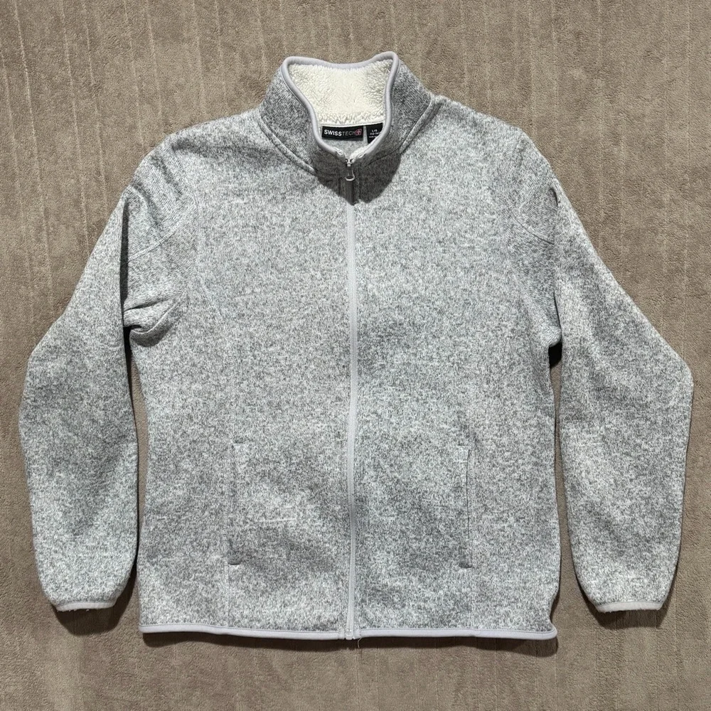 Swiss Tech Women’s Gray Zip-Up Jacket Ivory Fleece Lined Sweater Large (12-14) - Picture 1 of 8